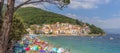 MoÃÂ¡Ãâ¡eniÃÂka Draga, Croatia - Beautiful Water Colors and Old Town and Coastline at the Adriatic Sea Beach Full of People Royalty Free Stock Photo